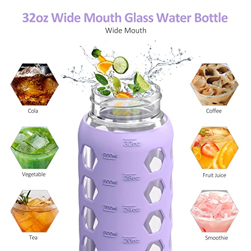 Glass Water Bottle (Purple / 32 Ounces)