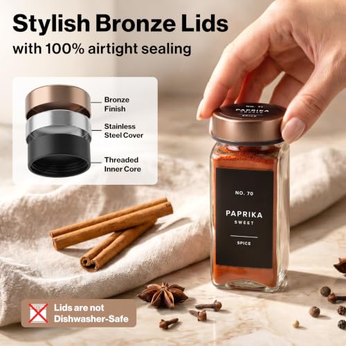 Glass Spice Jars with Label (Champagne Bronze Stainless Steel Lid)