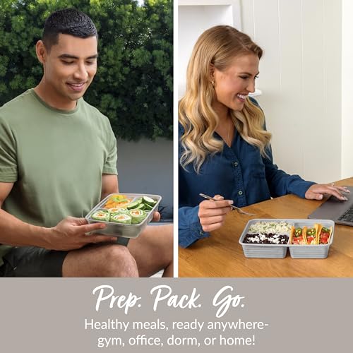 Prep 3 Compartment Meal Prep Containers with Lids (Stone Gray)