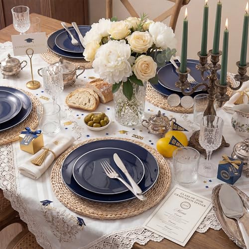 200PCS Blue Plastic Plates with Silver Rim (Blue and Silver / 200)