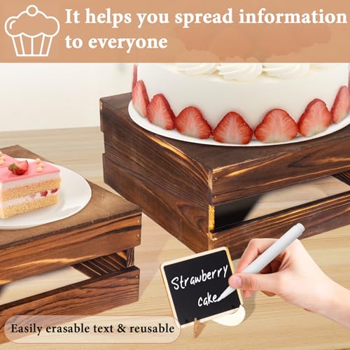 8 Piece Rustic Wood Buffet Risers with Mini Signs for Dessert Table (Rustic Wood / 8 Pcs (8.0", 7.0", 6.5", 5.5"))