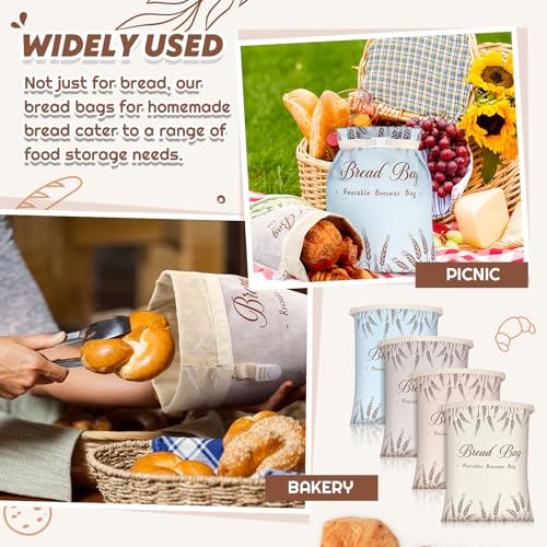 4 Pcs Cotton Beeswax Bread Bags for Sourdough 13 x 17inch Reusable (4 Count)
