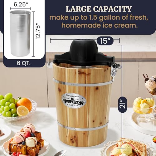 EIM916 6Qt Old Fashioned Wood Bucket Ice Cream Maker