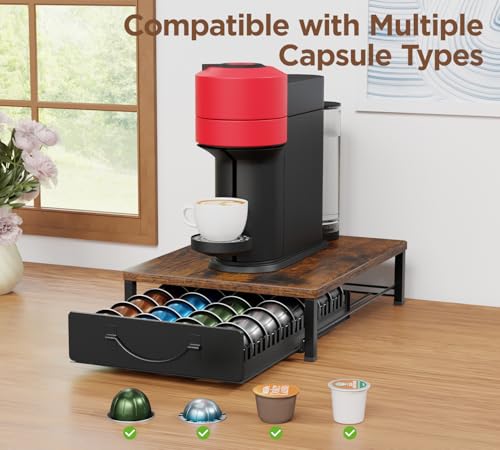 Coffee Pod Holder Drawer Compatible with Nespresso (Wood)