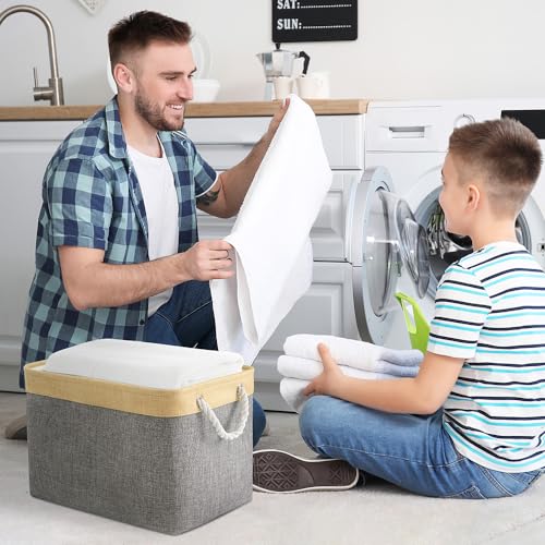 Storage Basket for Organizing (Gold&Grey / 3PCS/Large Cube - 16L×12W×12H)