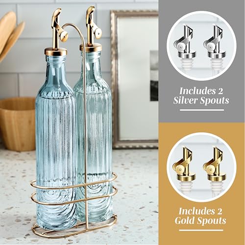 Glass Olive Oil Bottle Dispenser (Elegant Fluted / Blue)
