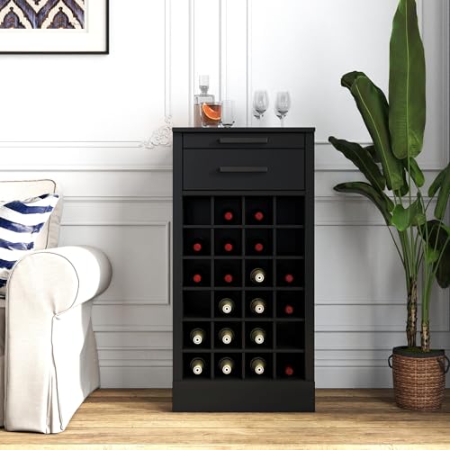 6 Tier Wine Rack Freestanding Floor with 2 Drawers (24 Bottles / Black)