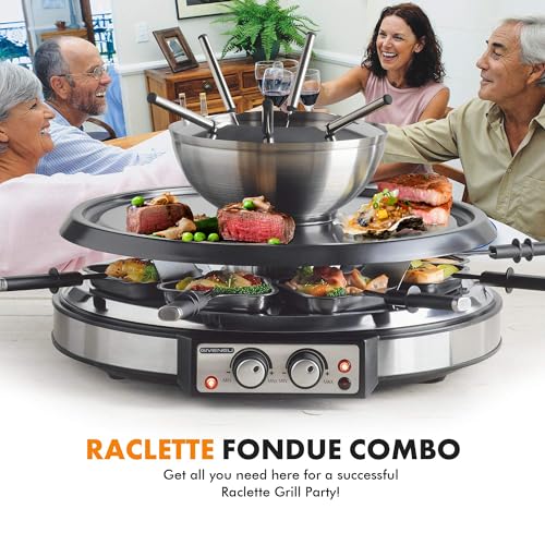 2-in-1 Fondue Pot & Raclette Grill Set, 8 Person, 1500W, 600ml