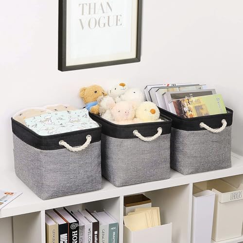 Storage Basket for Organizing (Black&Grey / 3PCS/Large Cube - 16L×12W×12H)