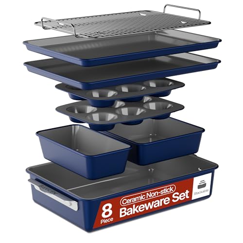 Bakken 8 Piece Ceramic Coated Bakeware Sets (Blue)
