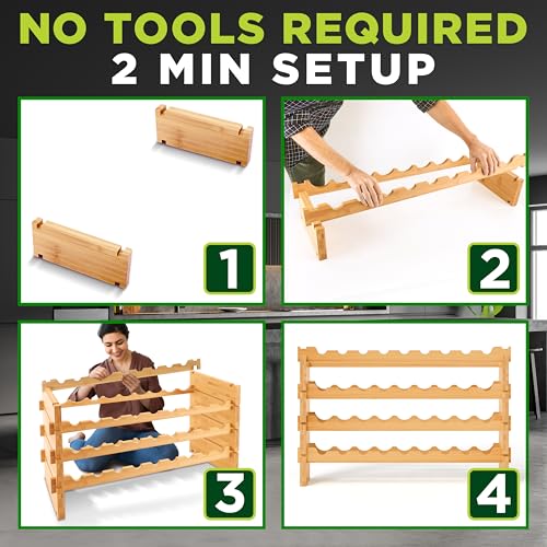 36 Bottle Wine Rack Stackable Bamboo Freestanding (36 Bottle)