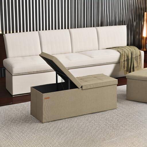 43.3 Inches Storage Ottoman (Camel Brown / 15"D x 43"W x 15"H (with Flipping Lid))