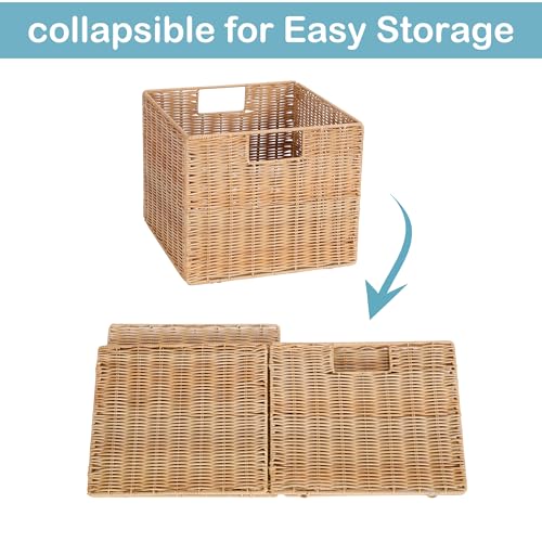 12X12X10in Plastic Wicker Storage Basket (Natural)