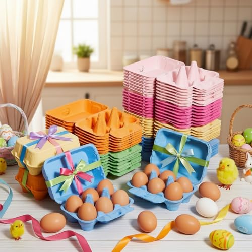 30 Pieces Colored Paper Pulp Egg Cartons 2 x 3 Colorful Style Vintage Blank Egg Cartons for Fresh Duck Quail Storage Kitchen Family Farmhouse (2x3 / Colorful)