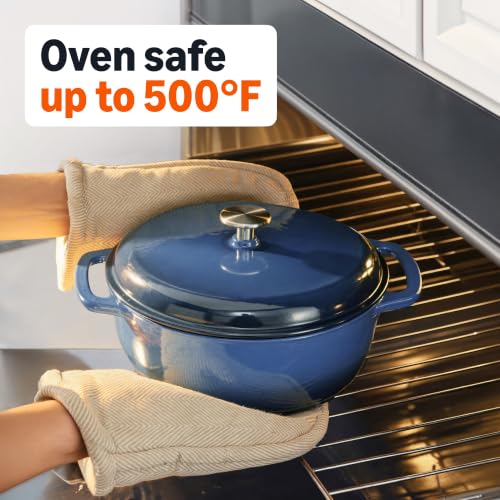 Enameled Cast Iron Dutch Oven Pot with Lid (Navy / 7.3-Quart)