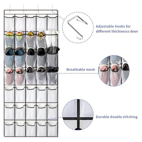 35 Pockets Over the Door Shoe Organizer (White - 35 Pockets)