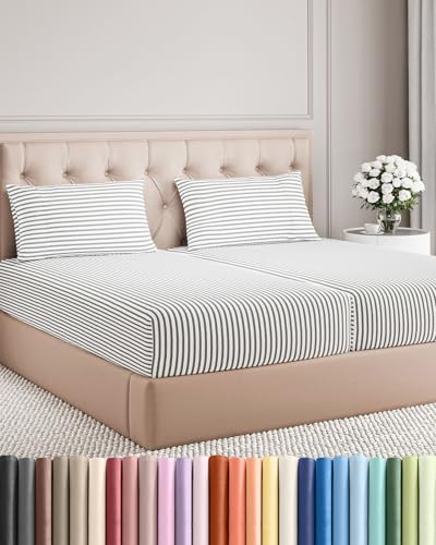Split King Size 5 Piece Sheet Set (45 - Grey Stripes 2 / Split King Size)