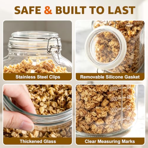 Large Square Glass Jars with Airtight Lids 1.1 Gallon Wide Mouth (Clear 1.1 Gal Square - 2 sets)