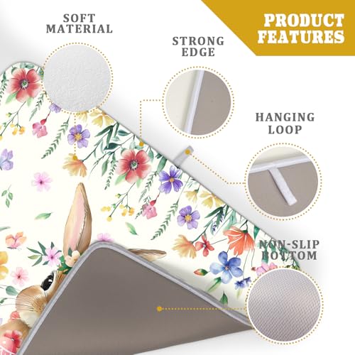 Easter Rabbit Dish Drying Mat Spring Flower Dish Drainer Rack Mats 18x24 inch Absorbent Microfiber Fast Dry Pad Kitchen Counter Accessories (Easter Rabbit Floral / 24" x 18")