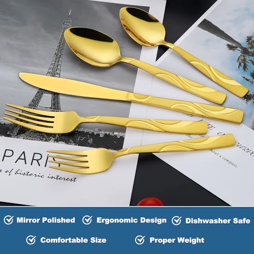 40 Piece Gold Flatware Set for 8 (Gold / 40-Piece)