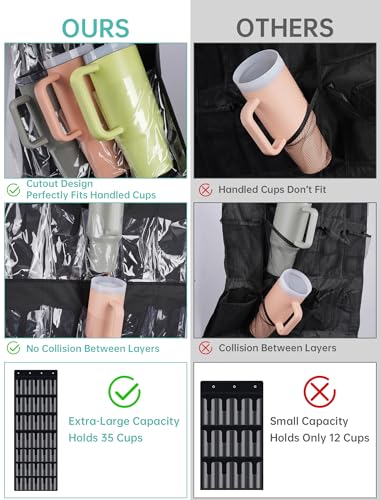 35 Pocket Door Hanging Cup Organizer Fit for Stanley Tumbler 30 40oz (75.2'' x 24.4" / Black (Upgraded))