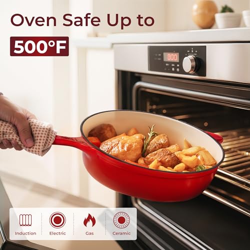 7Pcs Red Enameled Cast Iron Cookware Sets (7 Pcs - Red)