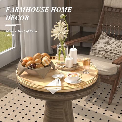 18 Inch Rustic Lazy Susan with Solid Oak Base and Black Iron Rail
