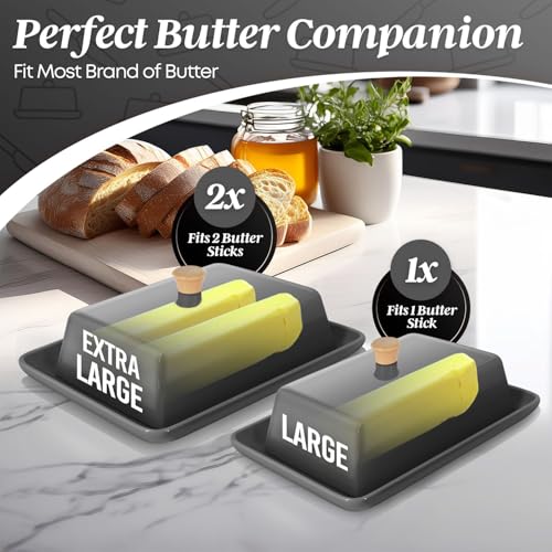 Extra Large Ceramic Butter Dish with Lid (Gray / Extra Large)