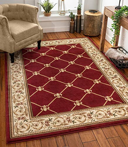 Patrician Trellis Red French European Formal Traditional 5X7 (5'3" x 7'3" (Rectangular) / Red)