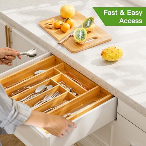 Bamboo Expandable Drawer Organizer for Utensils Holder