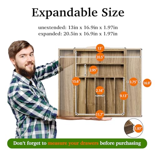 Acacia Wood Kitchen Silverware Drawer Organizer (9 Slots)