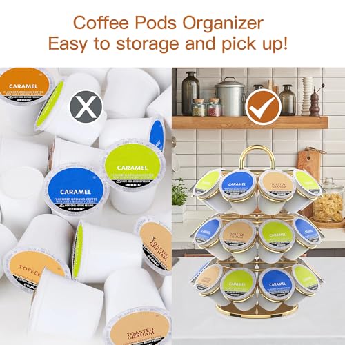Rotating Coffee Pod Holder for Keurig Pods (27 Pods Capacity-Gold)