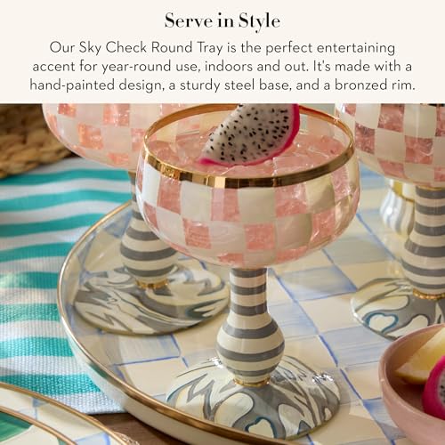 Enamel Round Tray (Sky Check)