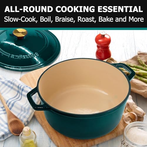 MUELLER HOME 7.5 QT Enameled Cast Iron Dutch Oven (7.5 Quart -Round / Emerald)