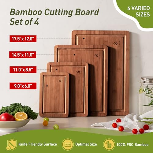 Bamboo Cutting Board Set Non Slip Feet Over Sink Father Day Dad Parents Papa Stepdad Pappy Poppy Pawpaw Who Want Nothing Everything Future Groom Bride Law Christmas Xmas (4-Piece / Brown)