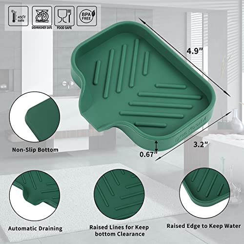 Silicone Soap Dish with Drain Spout (Green / S(4.9"×3.2"))