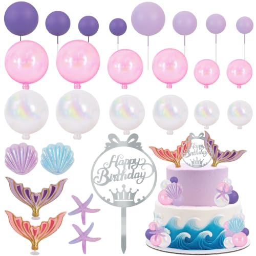27pcs Mermaid Theme Birthday Cake Decorations 3D Tails (27-mermaid)