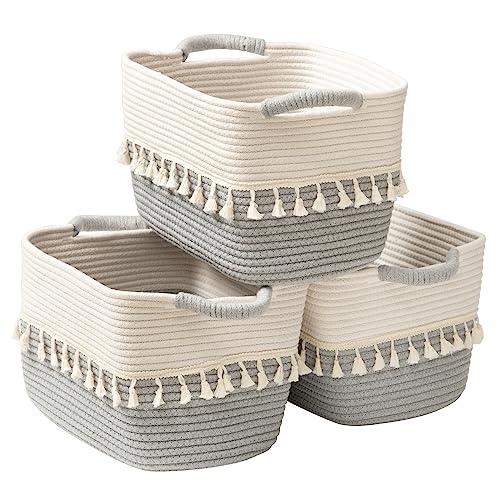 Storage Basket 3 Pack for Organizing (White & Dark Grey / 3 Pack)