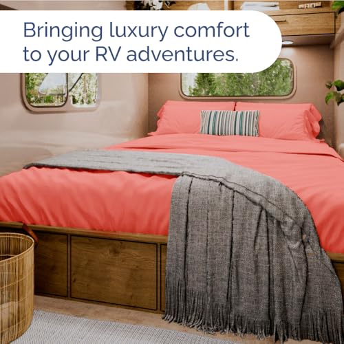 Short Queen Size 4 Piece Bed Sheet Set (28 - Coral / Short Queen)