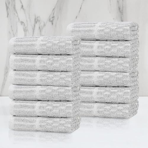 Juno Viscose Cotton Blend Medium Weight Small Towels (12 Piece Washcloth Set / Platinum)