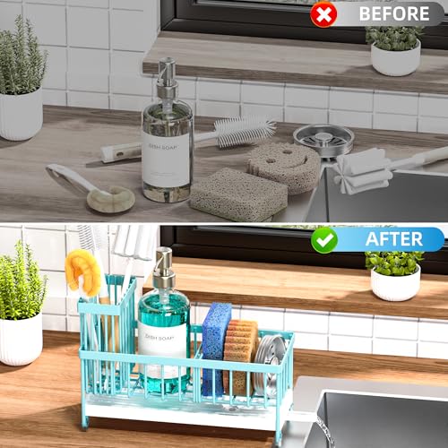 Sponge Holder for Kitchen Sink (Turquoise - 9.25″)