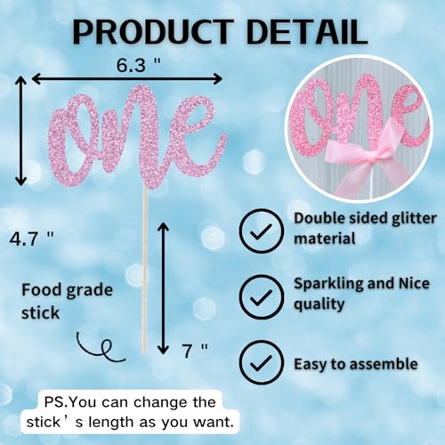 1st Birthday Cake Topper with 8 Pink Bows (17 Count)