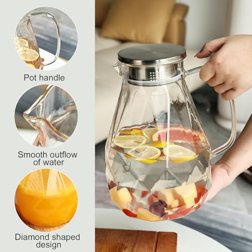 Glass Pitcher with Lid (128oz Diamond)