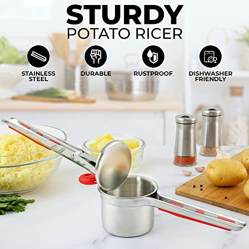 Premium Large 15oz Potato Ricer (Fixed Disc / Red & Silver)
