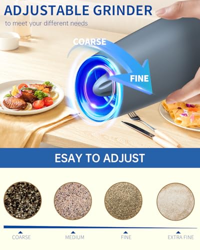 Gravity Electric Salt and Pepper Grinder Set Automatic Salt and Pepper Grinder Set with LED Light (Battery / Blue)