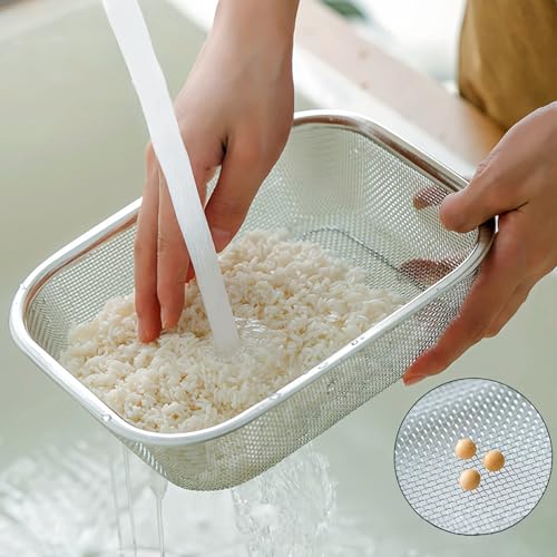 18 8 Stainless Steel Fine Mesh Strainer Basket with Feet (12.2 inch / Sleek Square)
