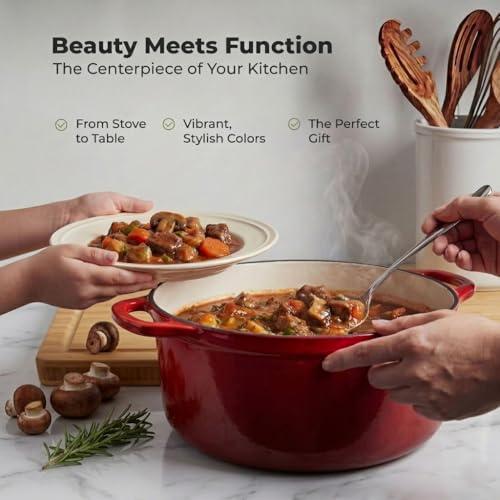 6.4QT Enameled Cast Iron Dutch Oven Pot with Lid (Ablaze Red / 6.4 Quart)