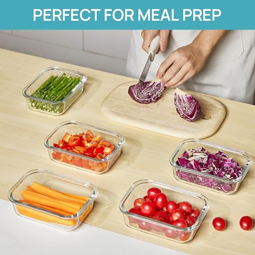 5Pack 22oz Glass Storage Containers with Lids (Green / 22oz)