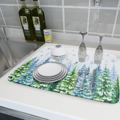 Winter Forest Dish Drying Mats (Winter Forest Bird / 24" x 18")