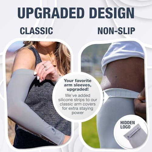 Non Slip Cooling Arm Sleeves for Men & Women (1 Pair: Gray / One Size)